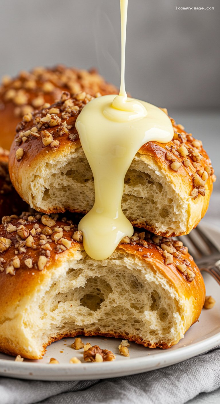 Aranygaluska Pull-Apart Walnut Buns with Vanilla Custard – Closeup