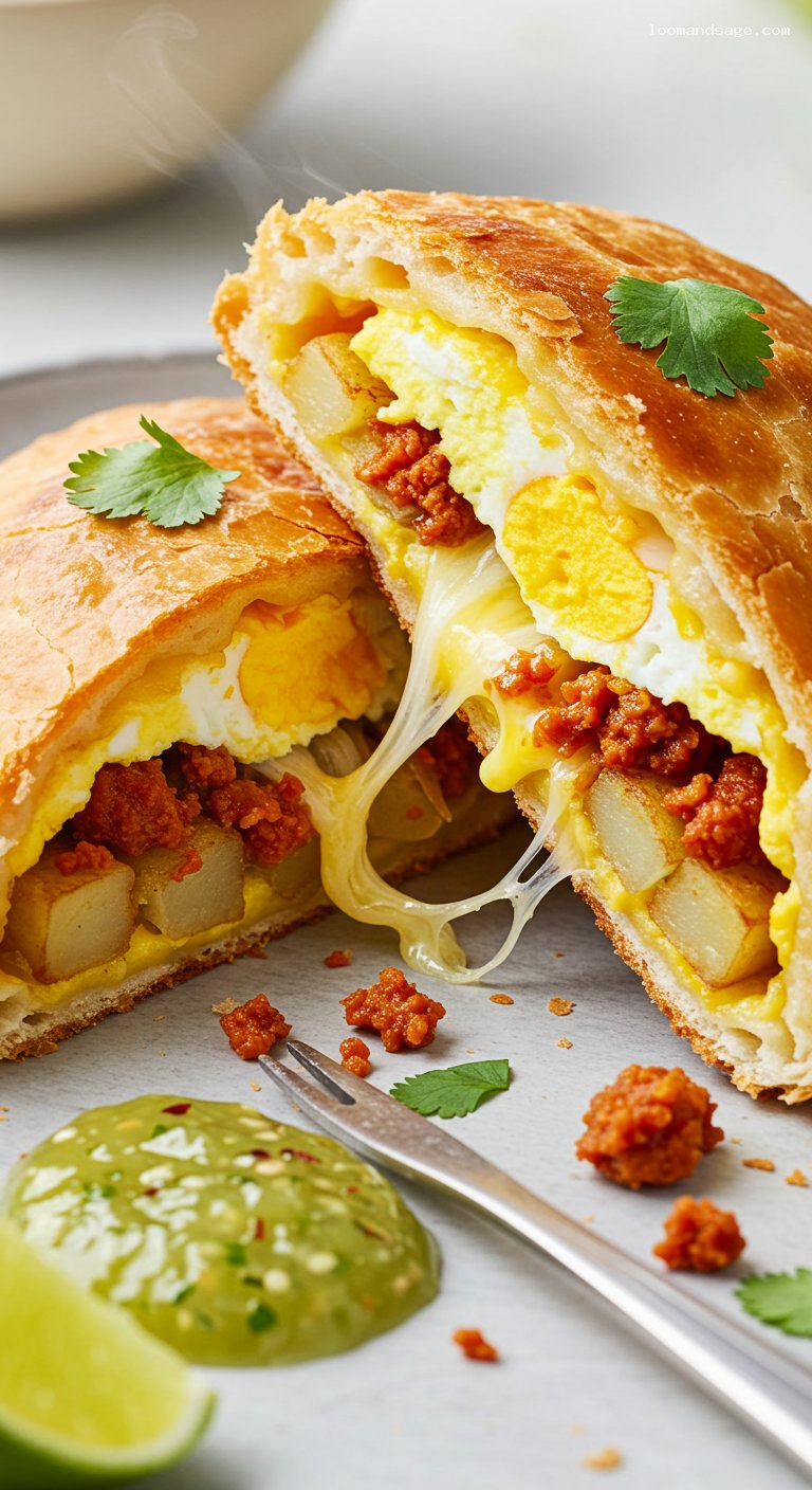 Baked Breakfast Empanadas with Eggs and Chorizo – Closeup