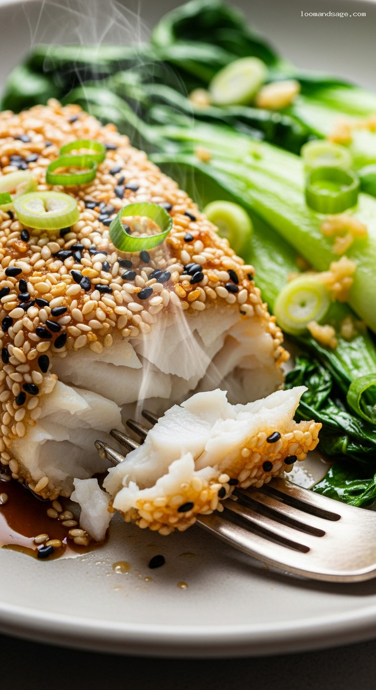 Baked Sesame-Crusted Cod with Soy-Honey Glaze – Closeup