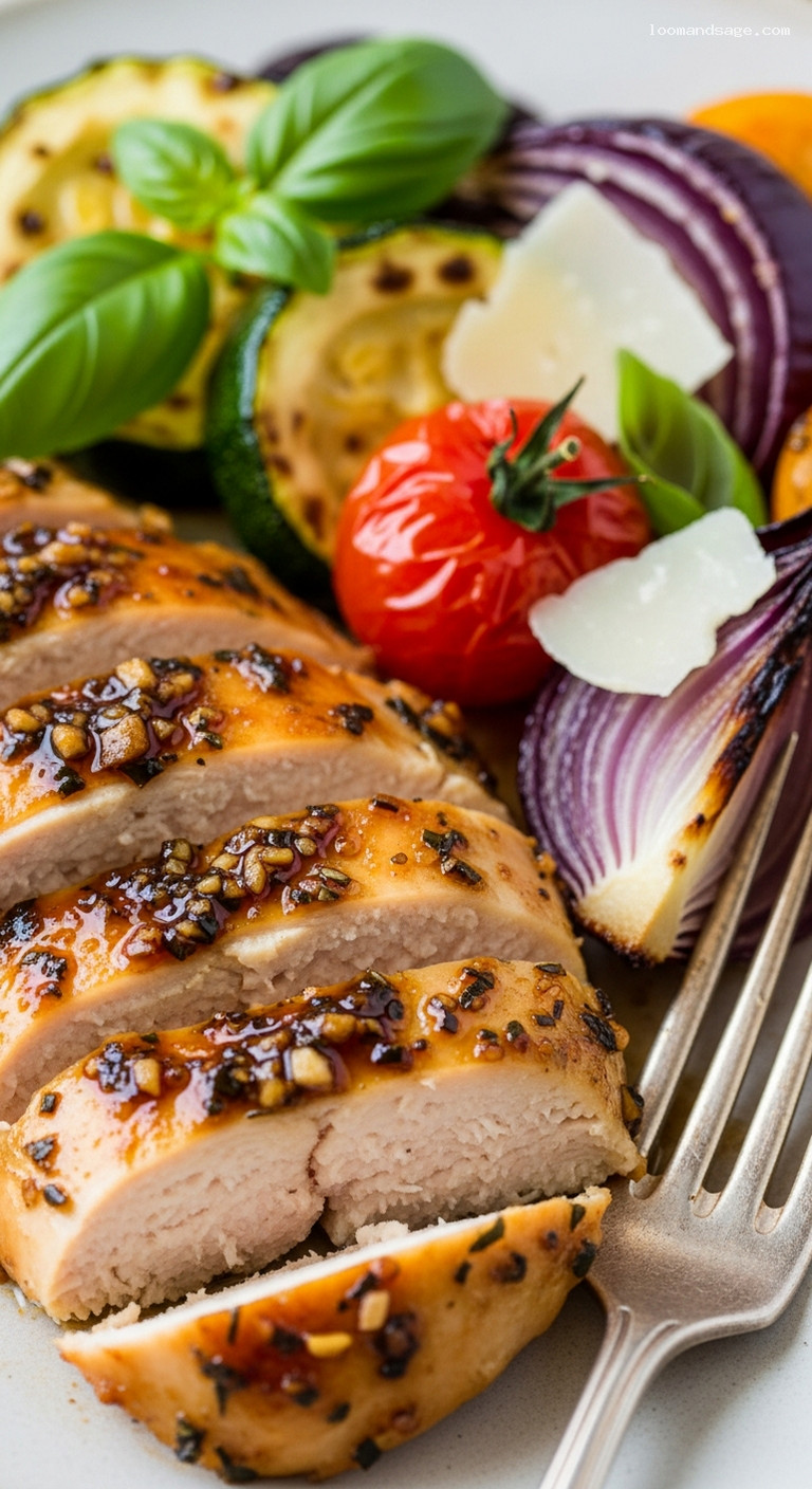 Balsamic Chicken and Roasted Vegetable Bake – Closeup