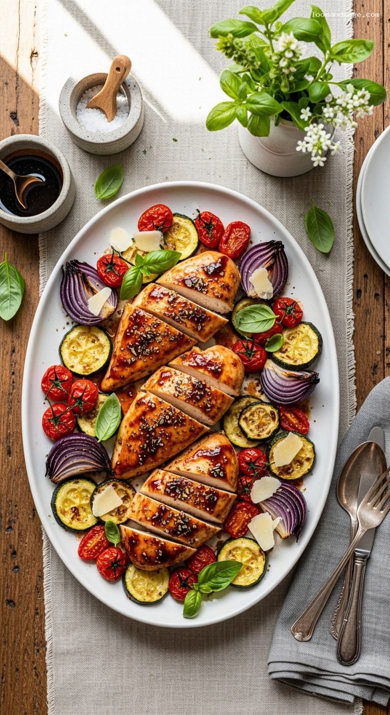 Balsamic Chicken and Roasted Vegetable Bake