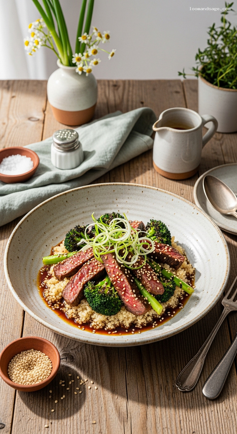 Beef and Broccoli Quinoa Bowls with Ginger Soy Glaze