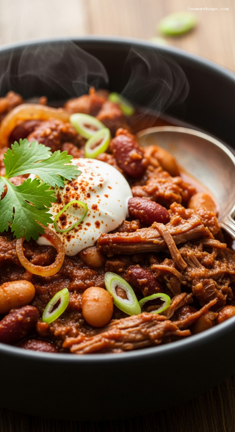 Beer-Braised Brisket Chili with Amber Ale – Closeup