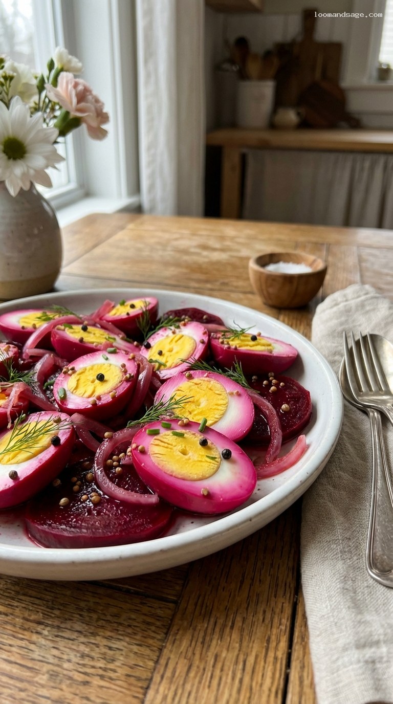 Beet-Cured Pickled Eggs With Onions and Spices