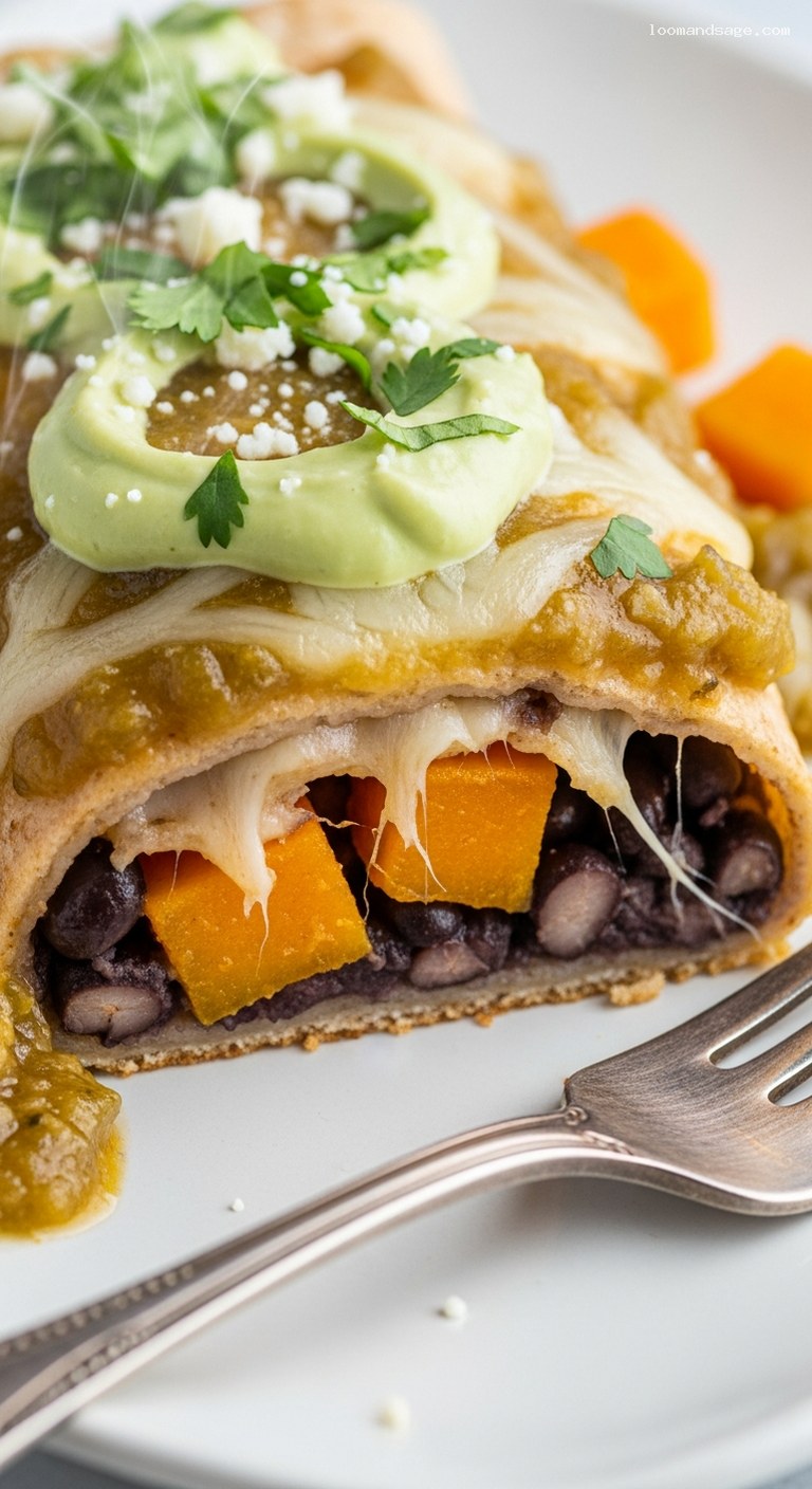 Black Bean and Roasted Butternut Squash Enchiladas – Closeup