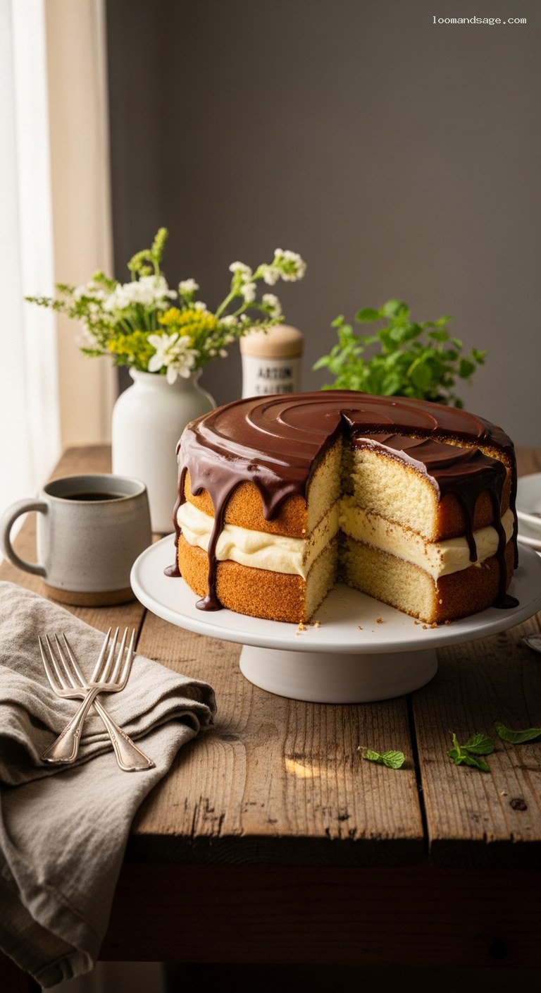 Boston Cream Pie Layer Cake with Chocolate Ganache