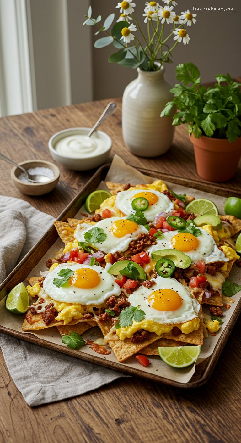Breakfast Nachos with Soft Scrambled Eggs and Chorizo