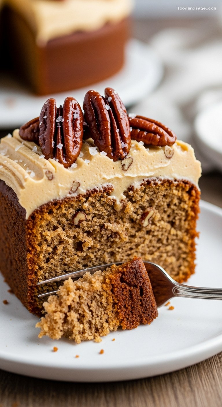Brown Butter Pecan Cake with Toasted Pecan Frosting – Closeup