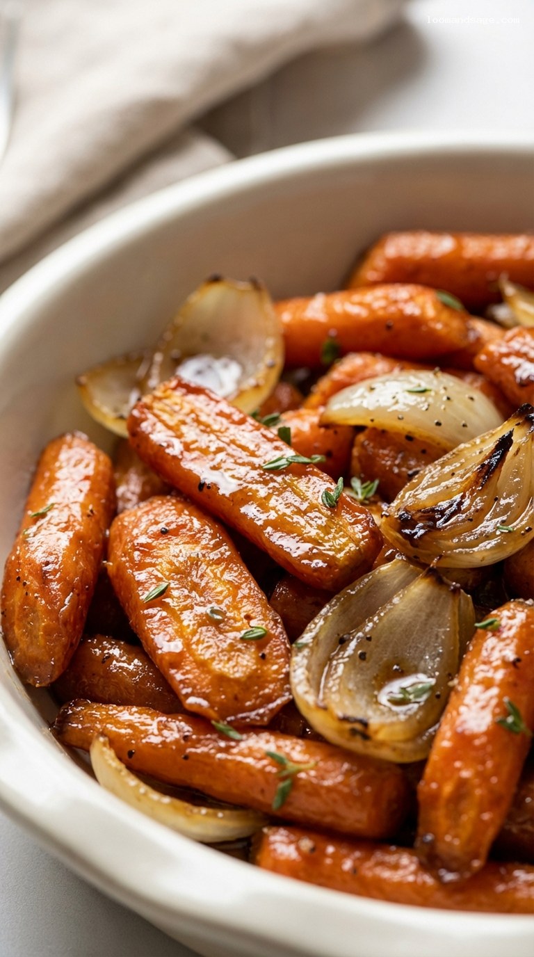 Brown Sugar Glazed Carrots and Onions – Closeup