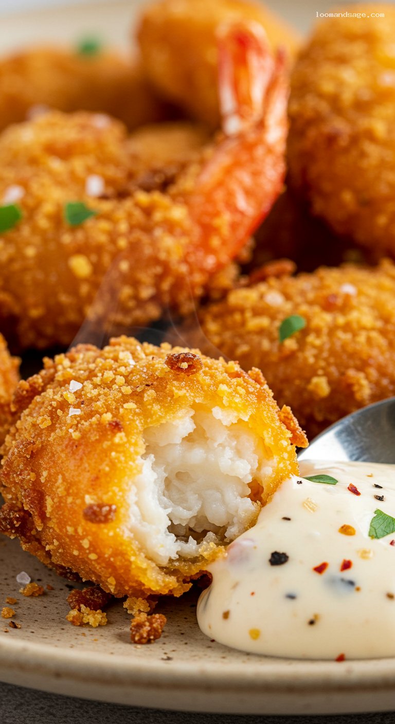 Cajun Popcorn Shrimp with Creamy Dipping Sauce – Closeup