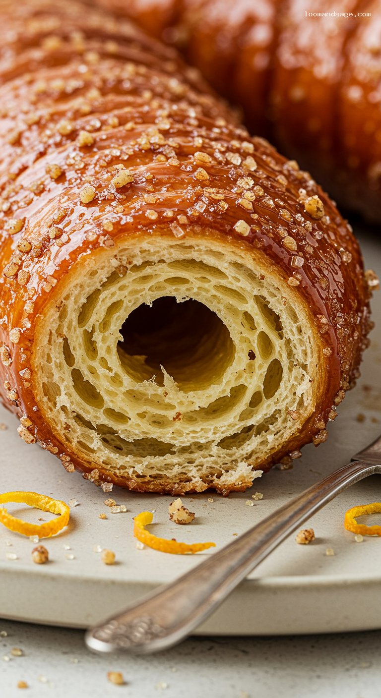 Caramelized Chimney Cake (Kürtőskalács) with Cinnamon Sugar – Closeup