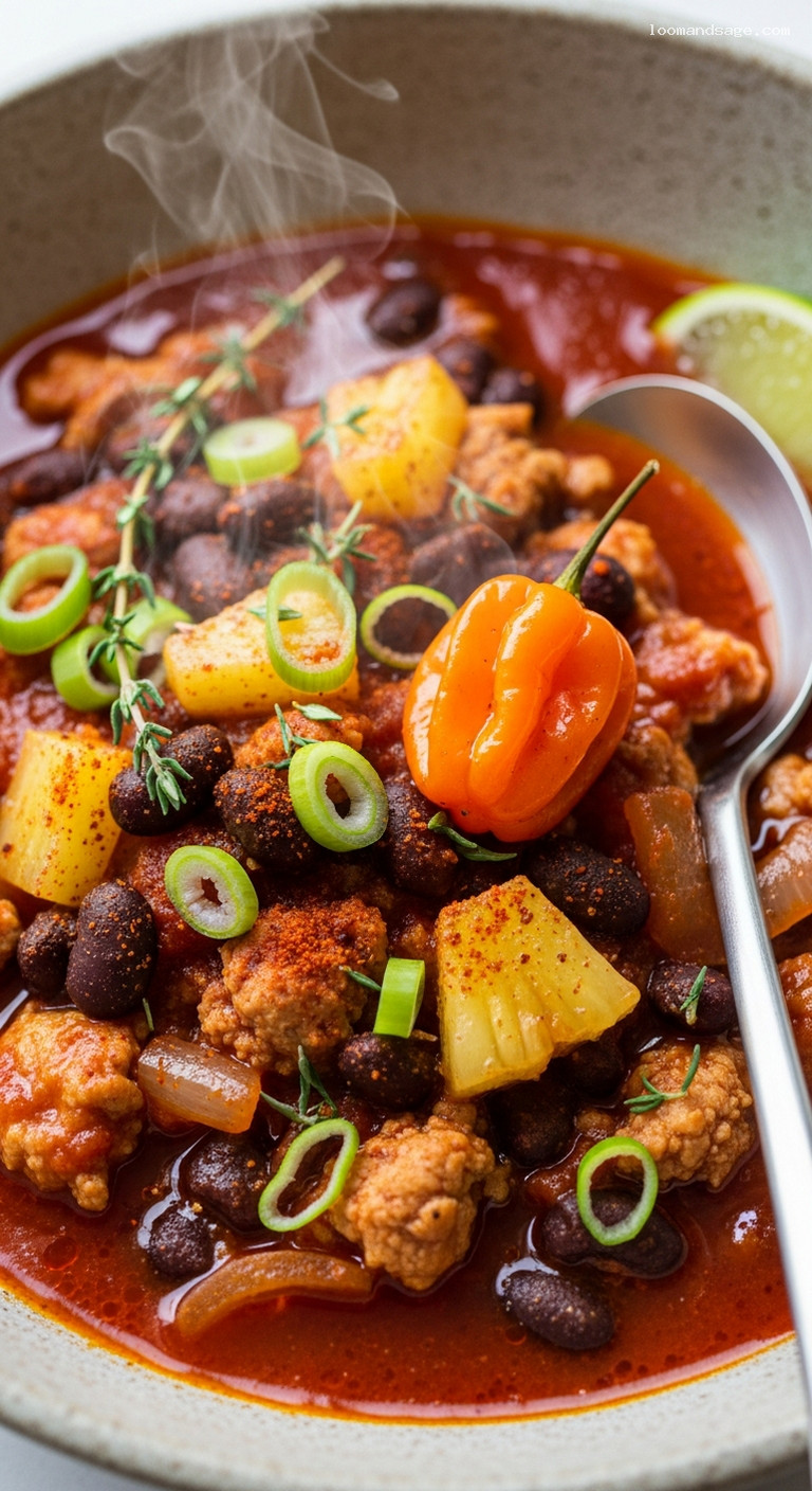 Caribbean Jerk Chili with Pineapple and Black Beans – Closeup