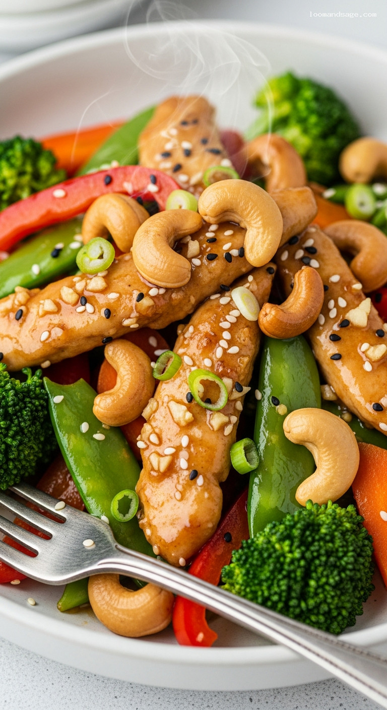 Cashew Chicken and Vegetable Stir-Fry – Closeup