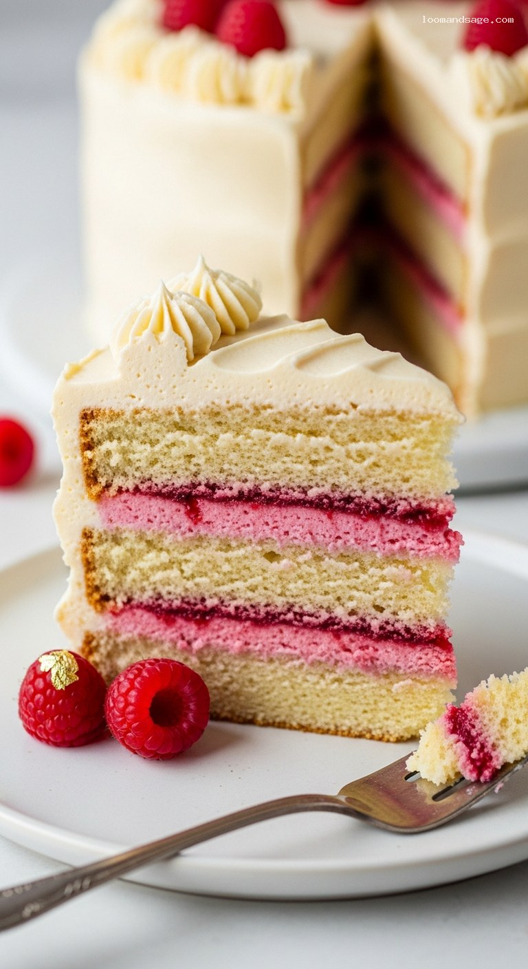 Champagne Cake with Raspberry Buttercream Frosting – Closeup