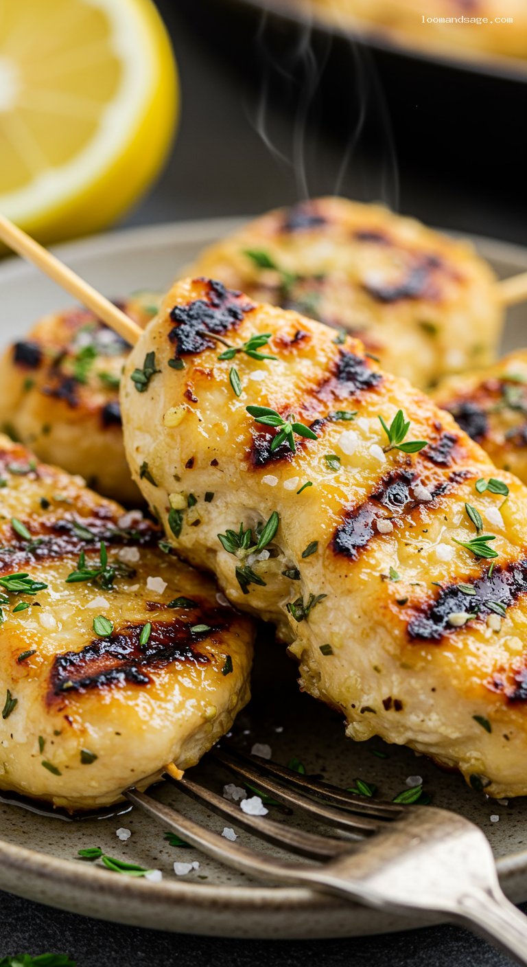 Chick-fil-A-Style Grilled Nuggets with Lemon Garlic Herb Marinade – Closeup