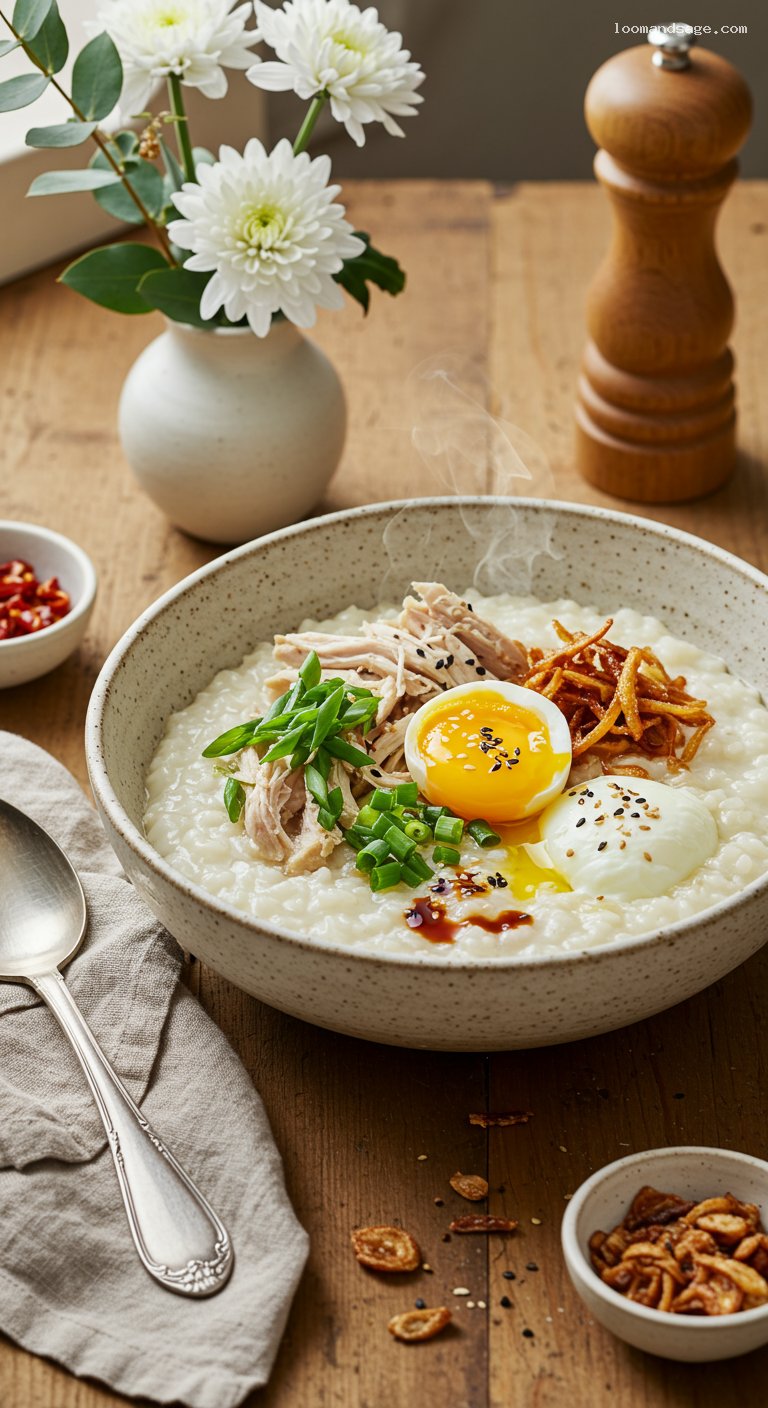 Chicken-Ginger Congee with Scallions and Soft Egg