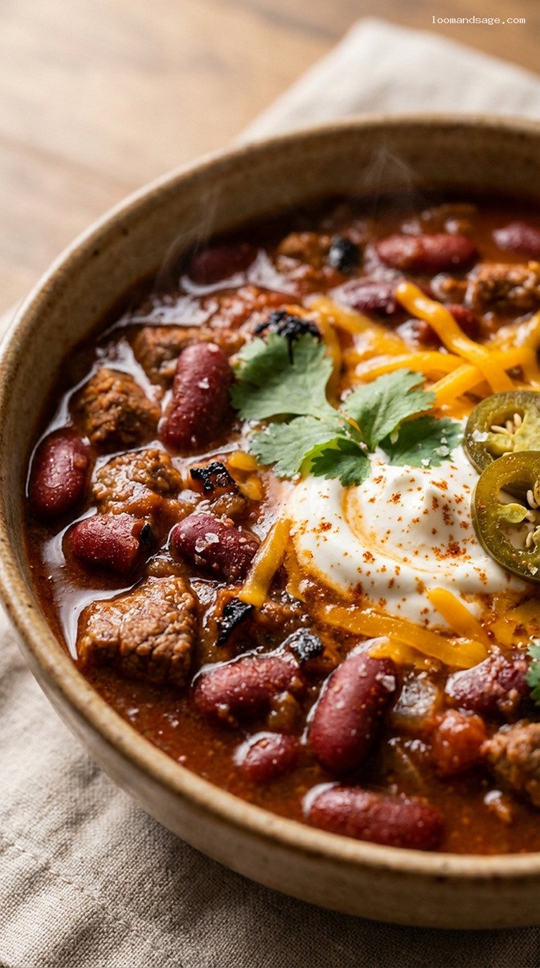 Chili with Charred Onion & Ancho Paste – Closeup
