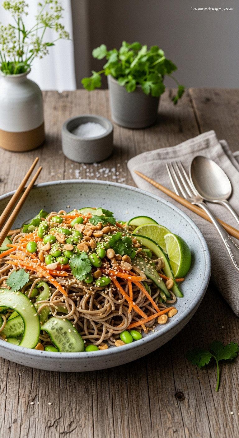 Chilled Peanut-Sesame Soba Noodle Salad with Edamame