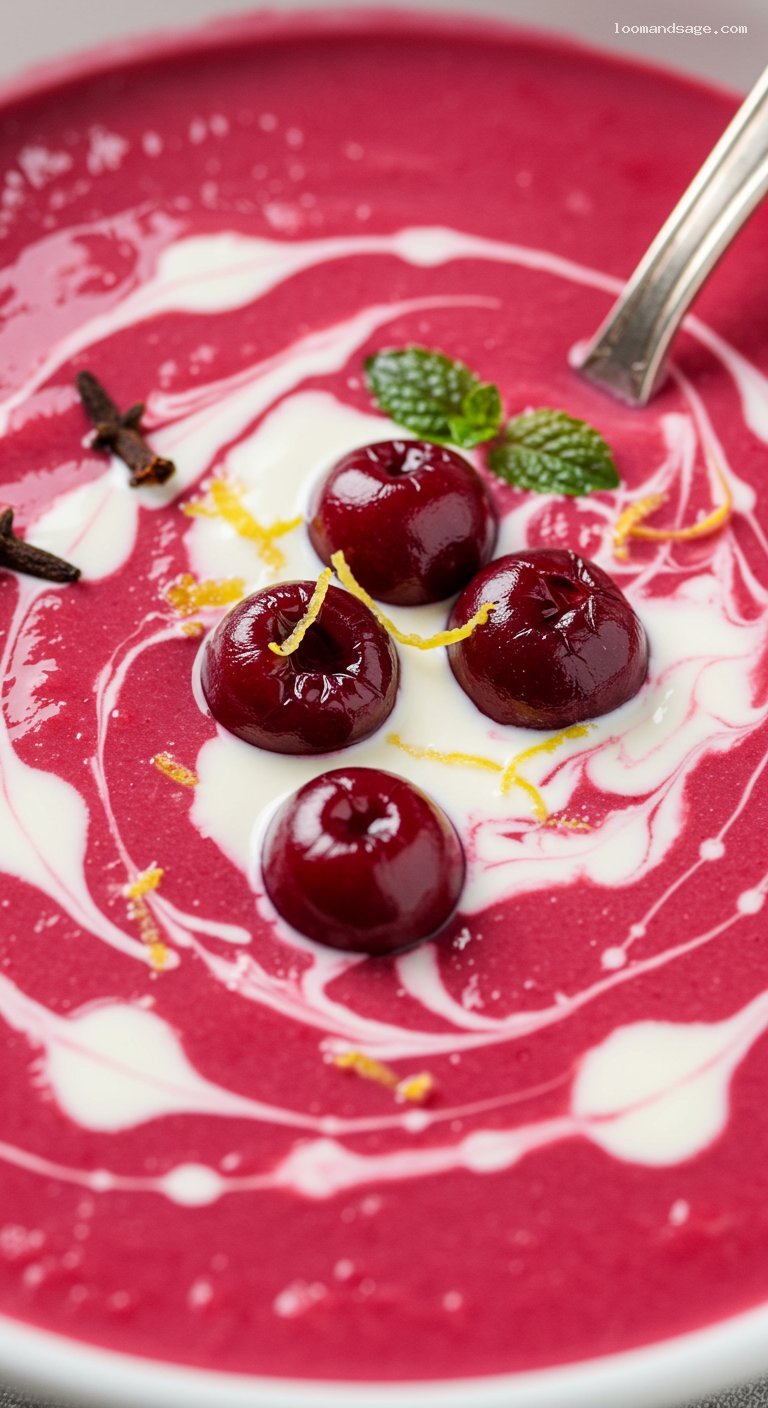 Chilled Sour Cherry Soup (Meggyleves) – Closeup