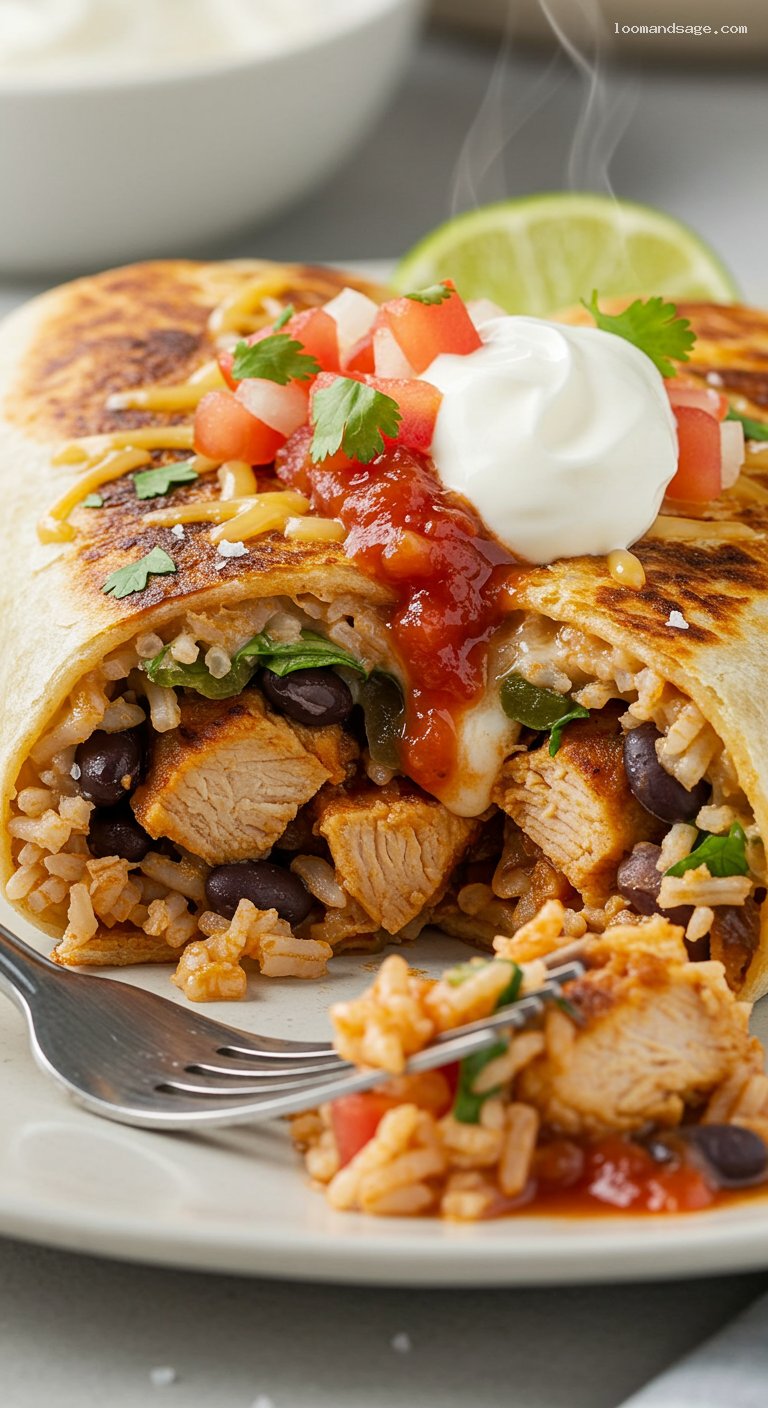 Chipotle-Style Chicken Burrito with Cilantro-Lime Rice – Closeup
