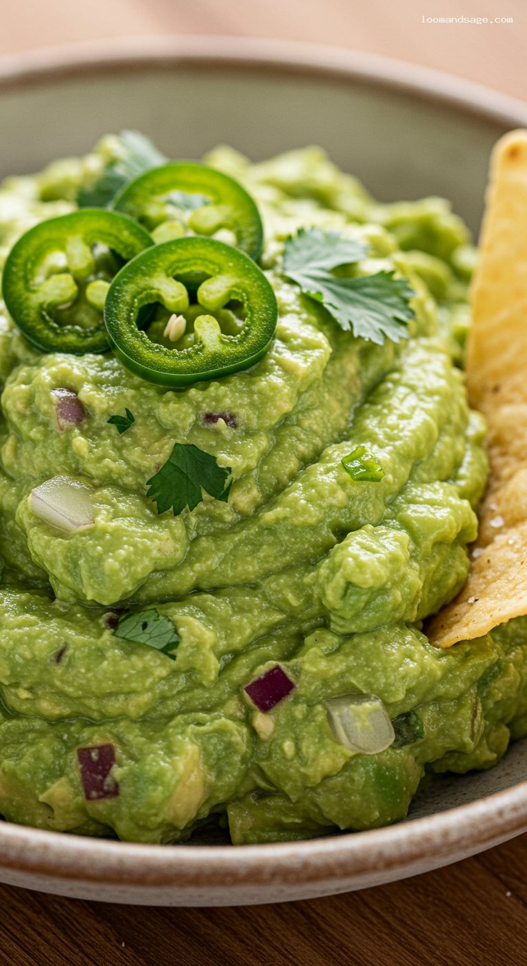 Chipotle-Style Guacamole with Lime and Jalapeño – Closeup