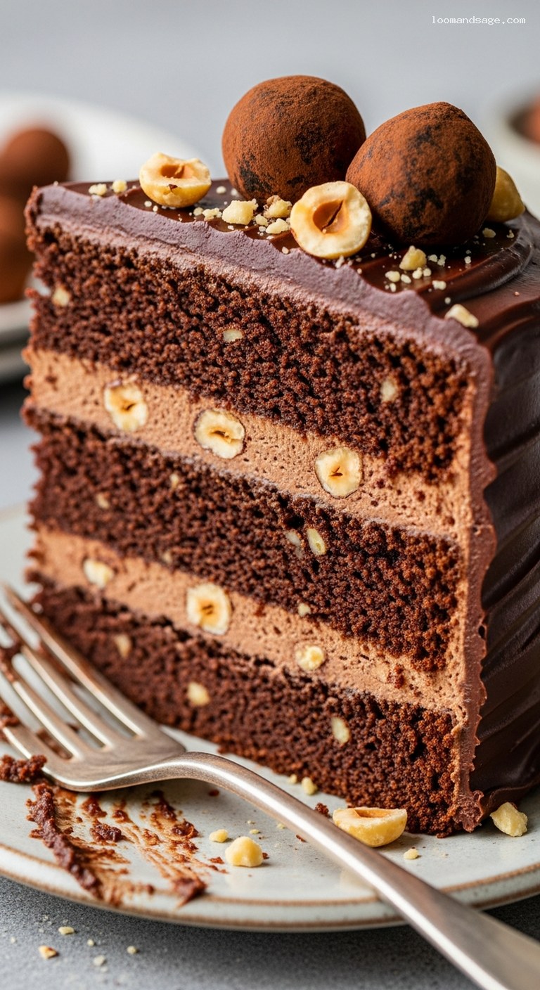 Chocolate Hazelnut Layer Cake with Ganache and Truffles – Closeup