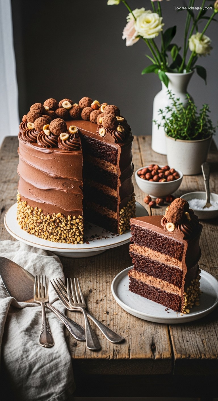 Chocolate Hazelnut Layer Cake with Ganache and Truffles