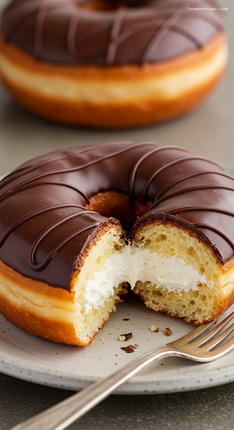 Chocolate Iced Kreme-Filled Doughnuts (Krispy Kreme Copycat) – Closeup