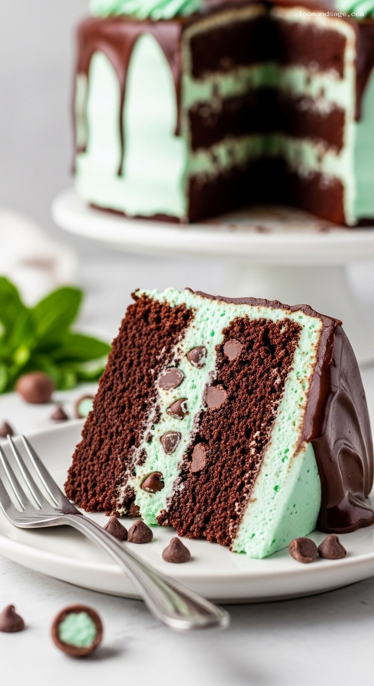 Chocolate Mint Layer Cake With Mint Chip Buttercream – Closeup