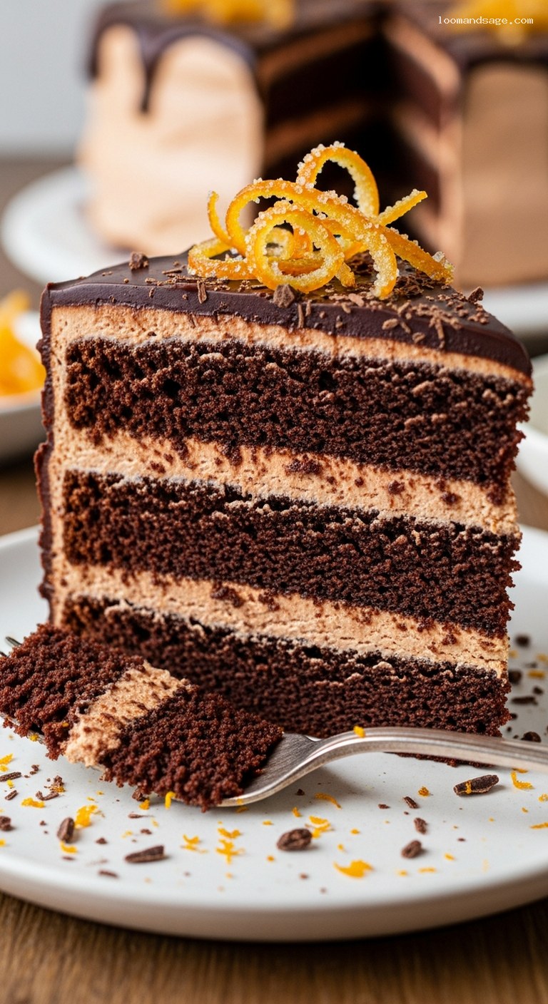 Chocolate Orange Layer Cake with Ganache and Candied Peel – Closeup
