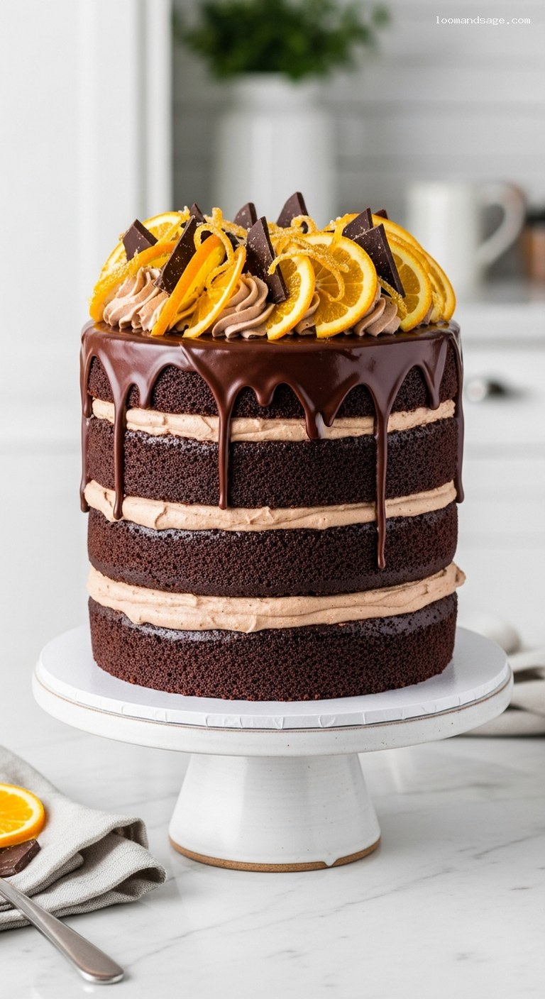 Chocolate Orange Layer Cake with Ganache and Candied Peel