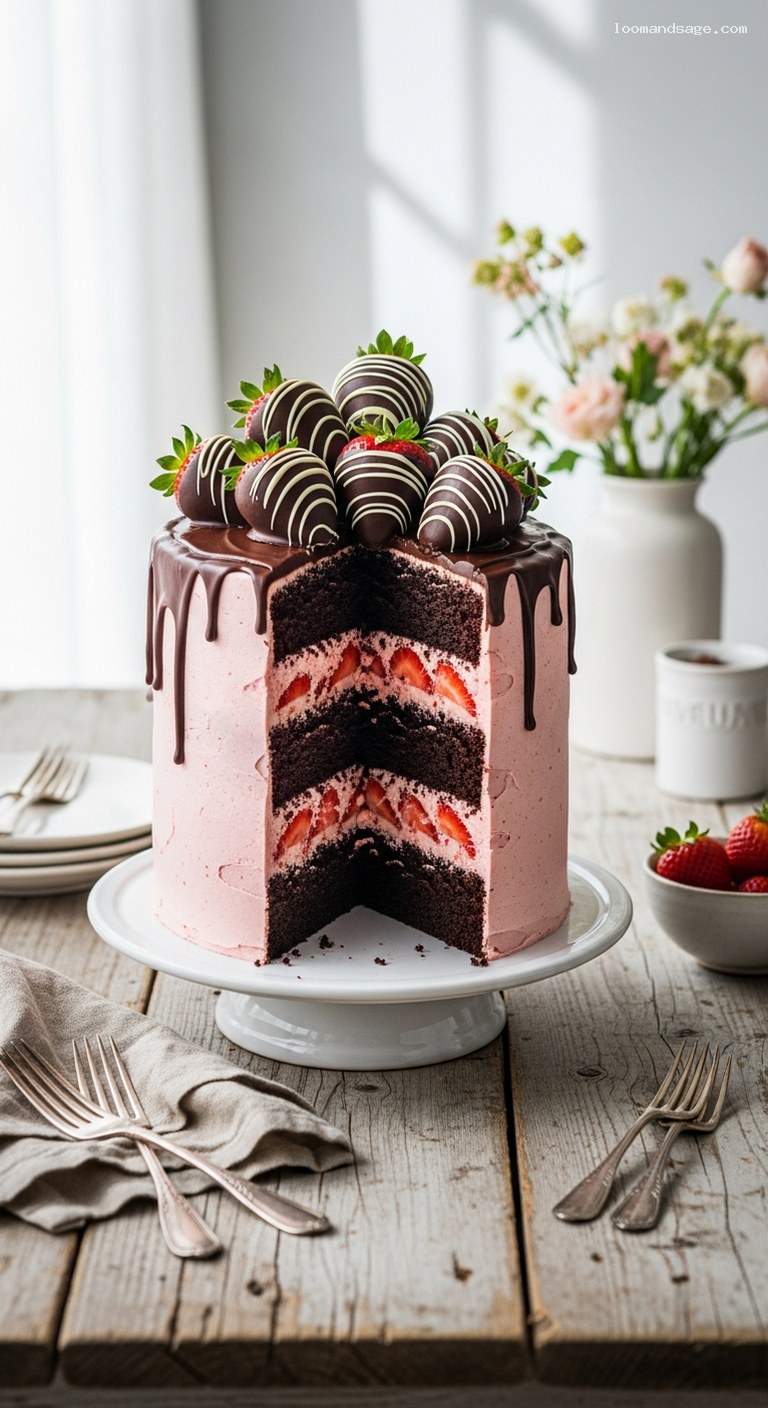 Chocolate Strawberry Layer Cake with Fresh Strawberry Buttercream