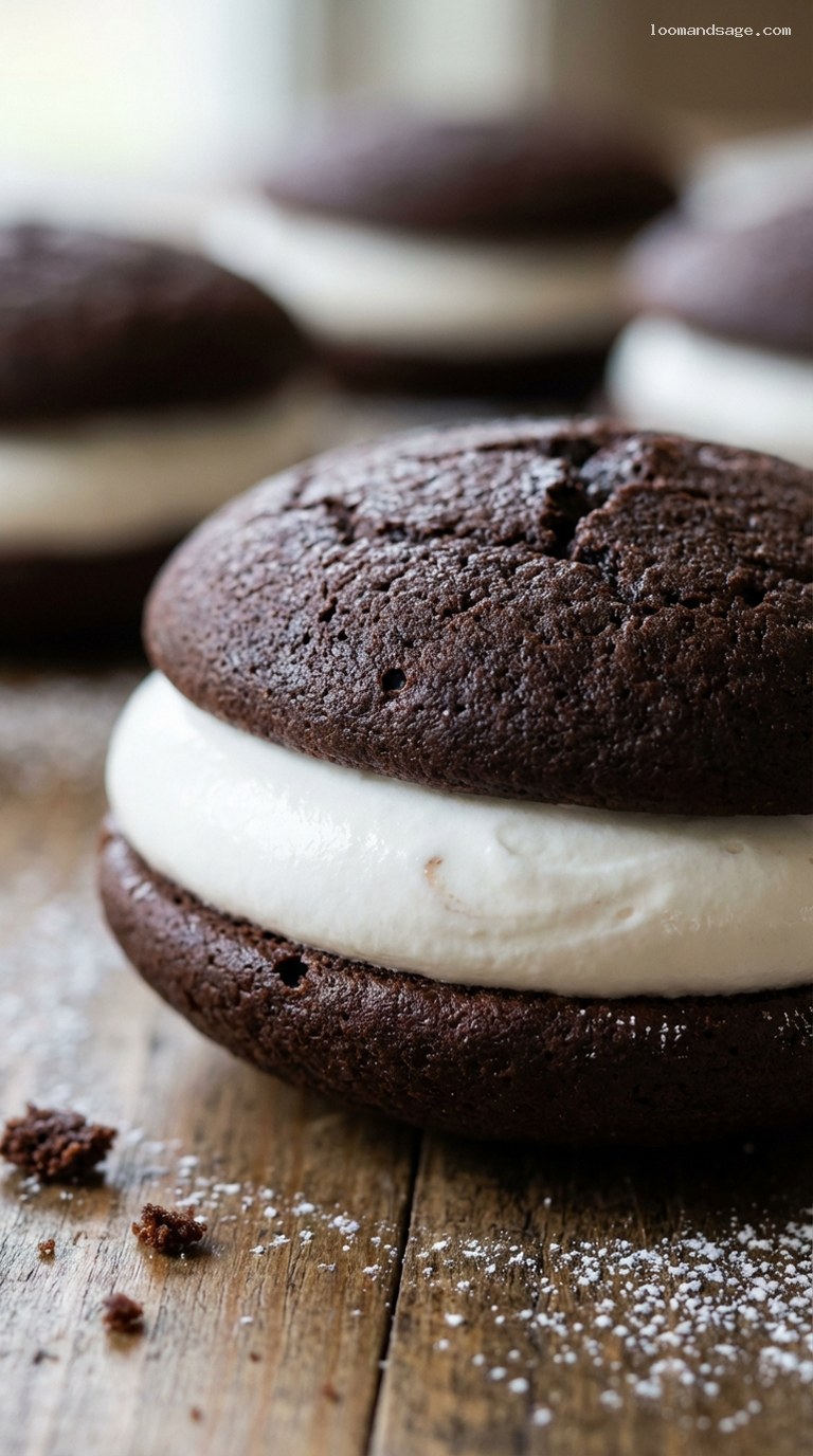 Chocolate Whoopie Pies with Fluffy Vanilla Marshmallow Filling – Closeup