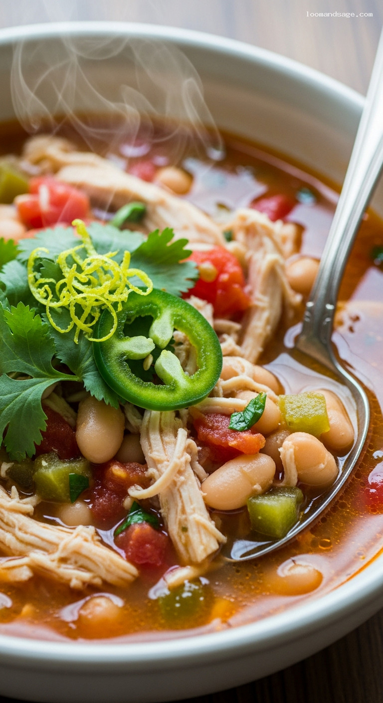 Cilantro Lime Chicken Chili with White Beans – Closeup