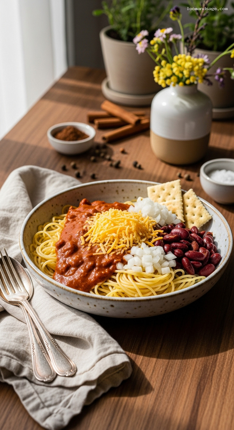 Cincinnati-Style Chili Over Spaghetti with Cheddar