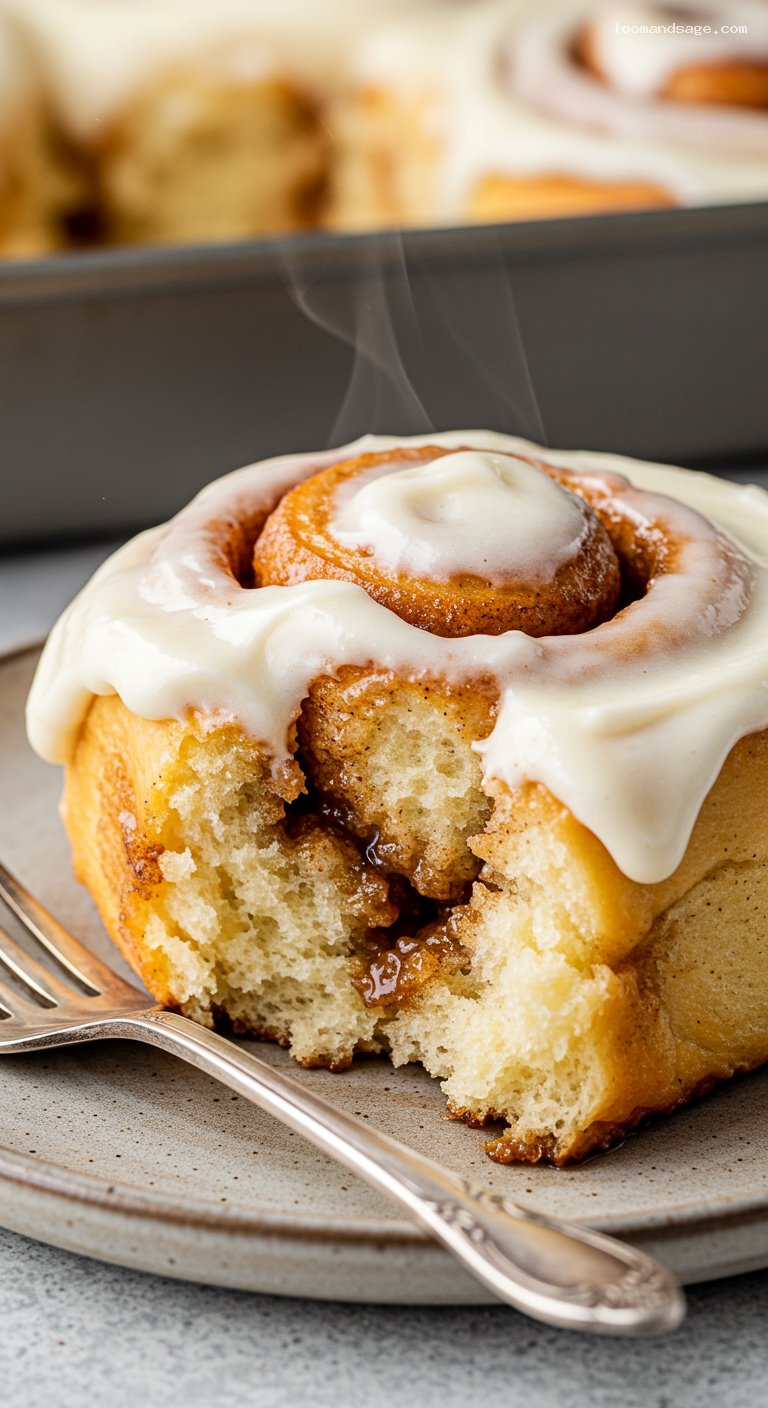 Cinnabon-Style Classic Cinnamon Rolls with Cream Cheese Frosting – Closeup