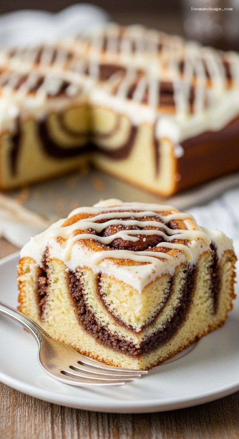Cinnamon Roll Cake with Cream Cheese Frosting – Closeup