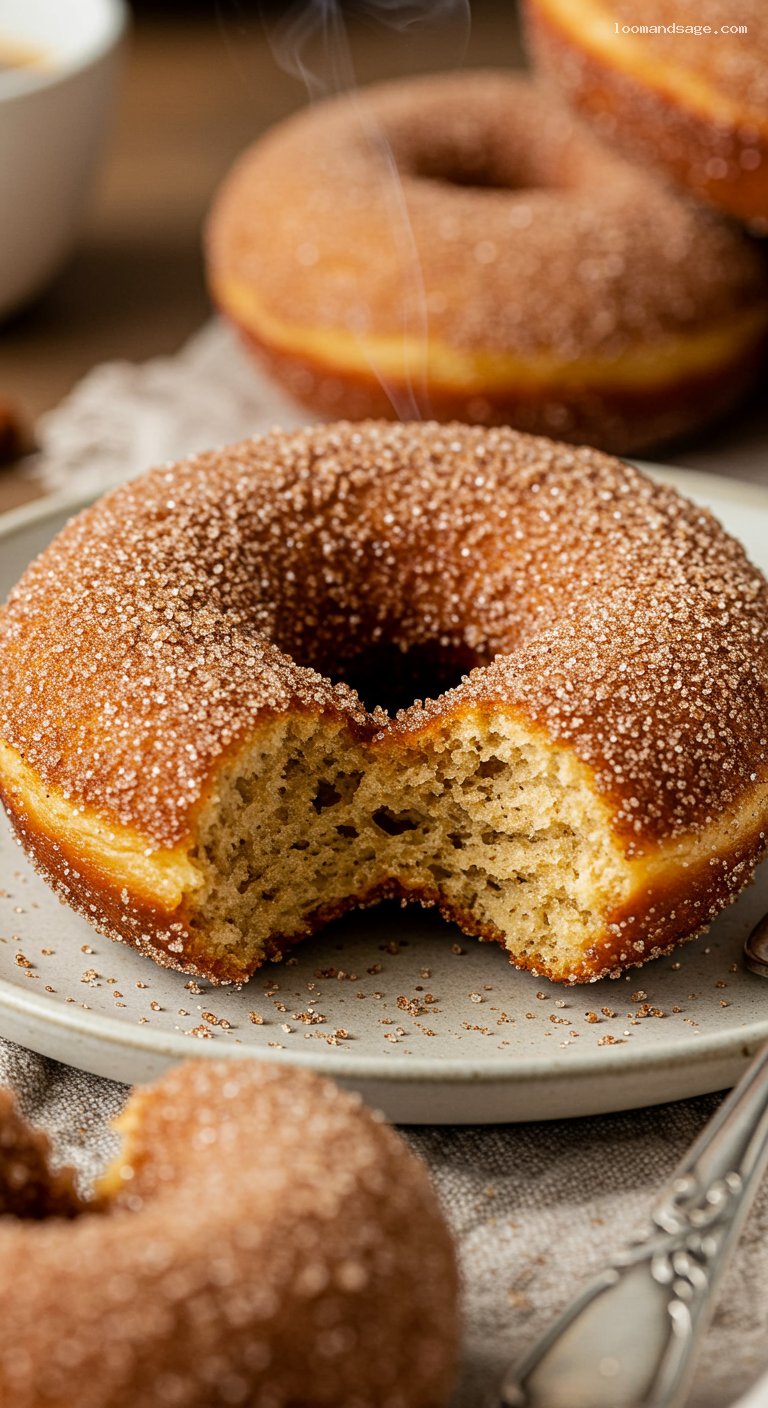 Cinnamon-Sugar Apple Cider Cake Doughnuts – Closeup