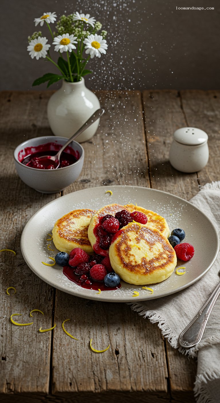 Classic Cheese Blintzes with Warm Berry Compote