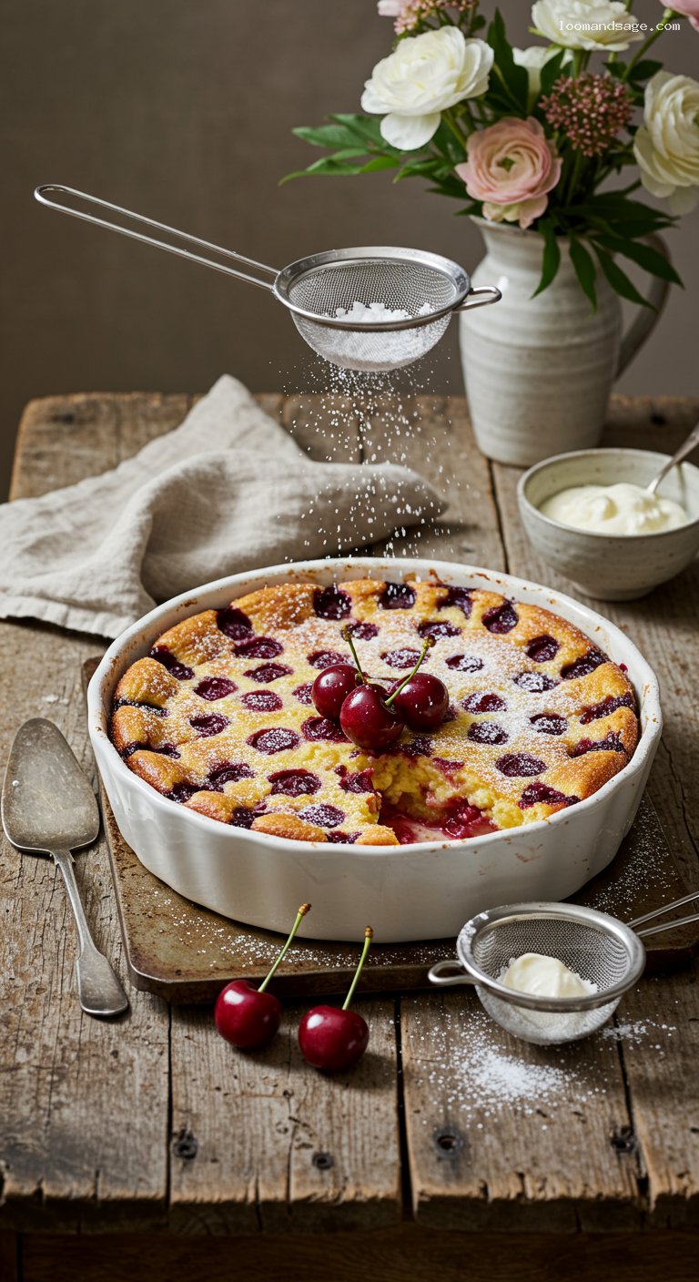Classic Cherry Clafoutis with Rum and Powdered Sugar