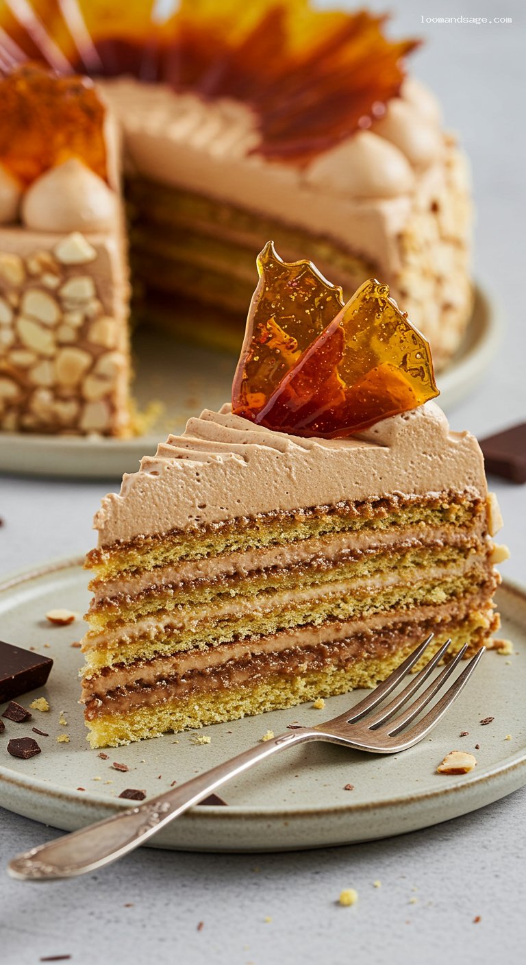 Classic Dobos Torte with Caramel Fan – Closeup