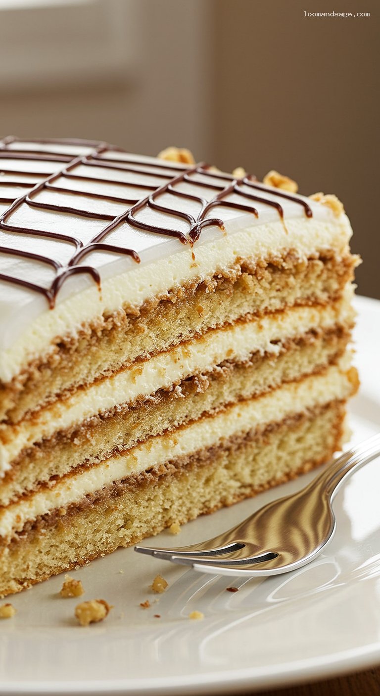 Classic Eszterházy Torte with Walnut and Rum Buttercream – Closeup