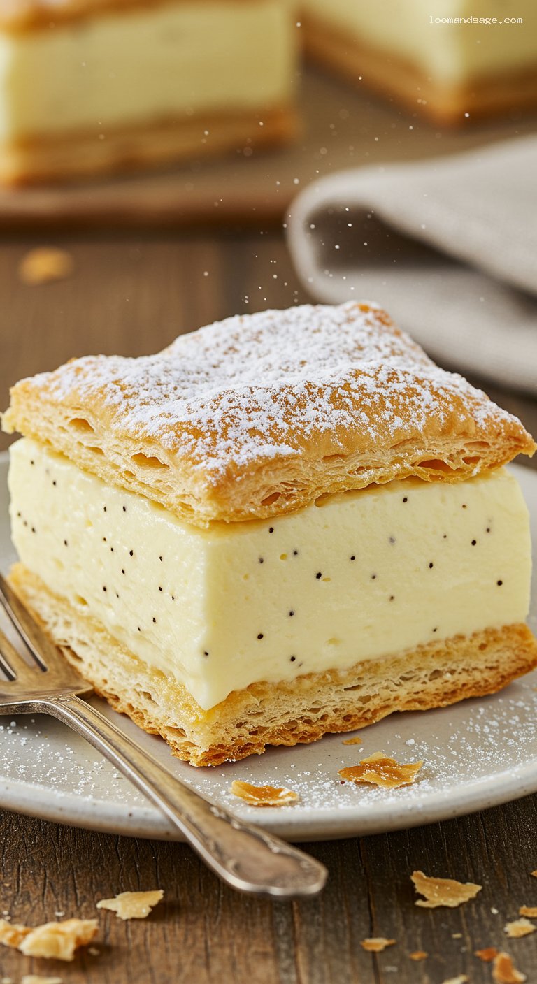 Classic Krémes (Hungarian Vanilla Custard Slice) – Closeup