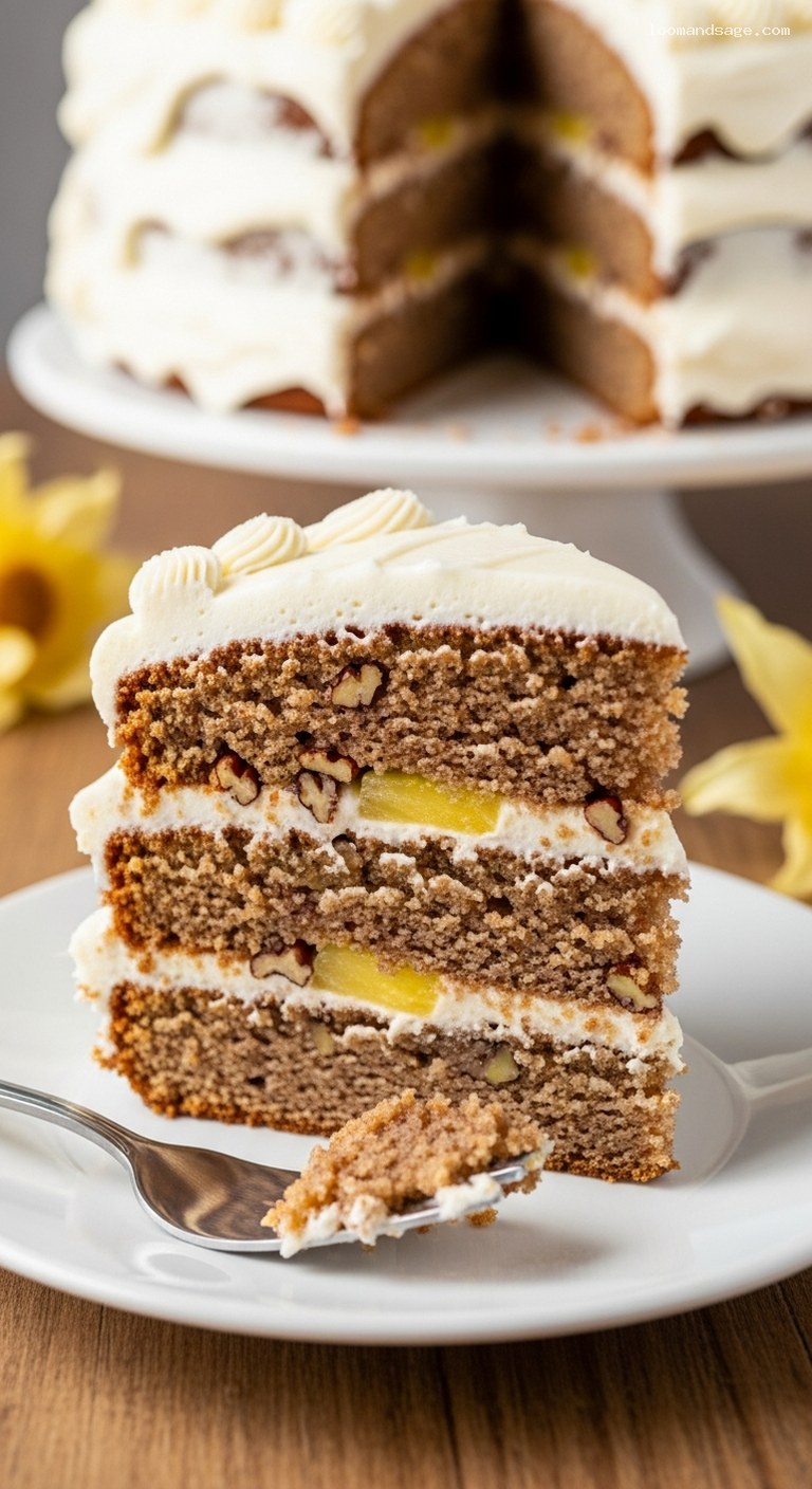 Classic Southern Hummingbird Cake With Cream Cheese Frosting – Closeup