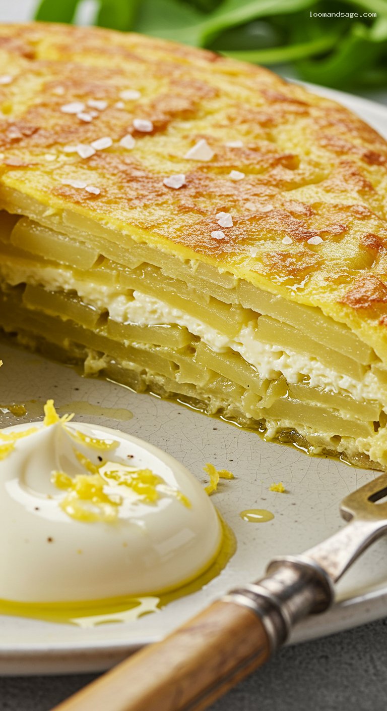 Classic Spanish Tortilla with Aioli and Simple Salad – Closeup