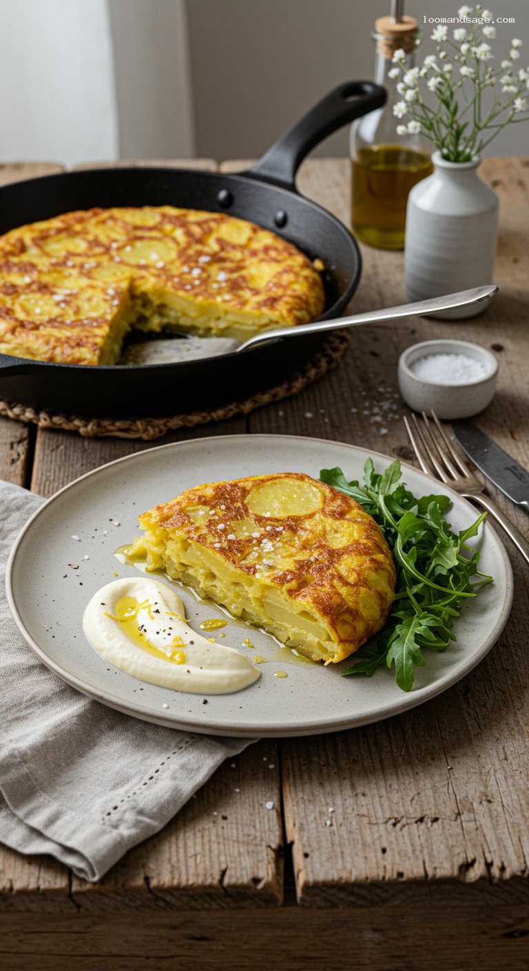 Classic Spanish Tortilla with Aioli and Simple Salad