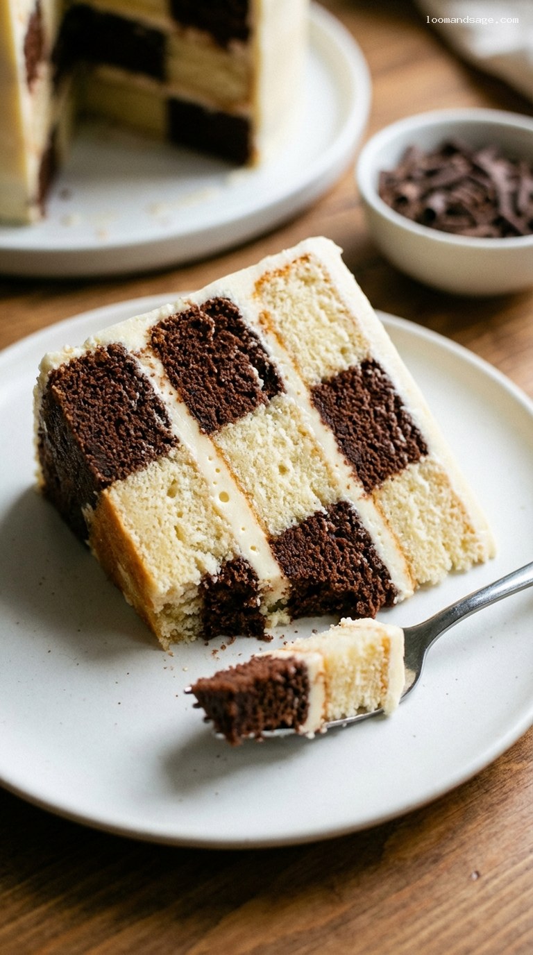 Classic Vanilla and Chocolate Checkerboard Cake – Closeup