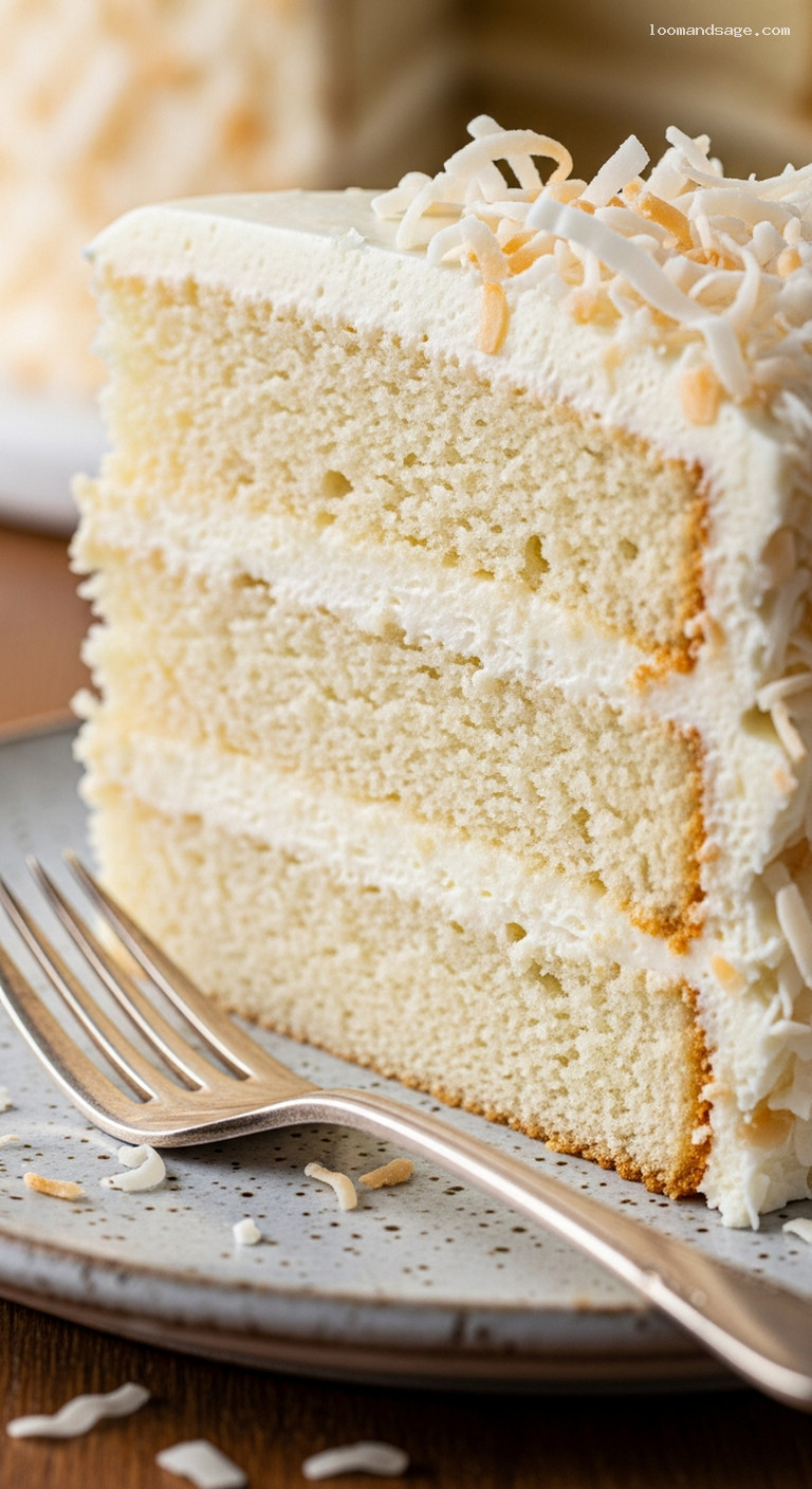 Coconut Layer Cake With Coconut Frosting – Closeup