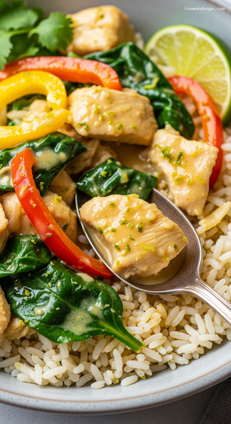 Coconut Lime Chicken Curry with Jasmine Rice – Closeup