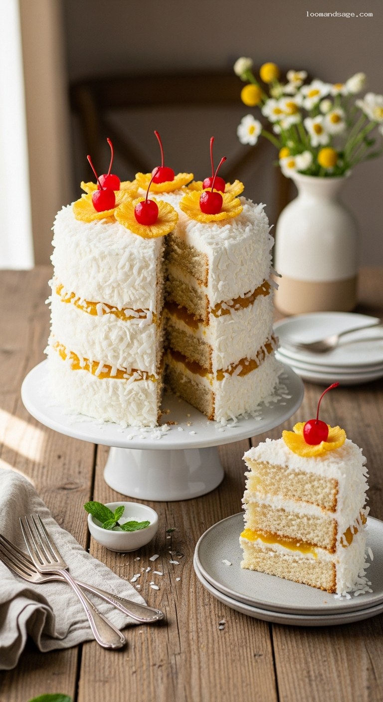 Coconut Pineapple Tropical Cake with Coconut Cream Frosting